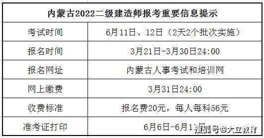 内蒙古自学考试时间，2022内蒙古二建报考条件及时间？