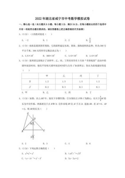 2022年高考数学试卷 2022咸宁中考数学试卷难吗？