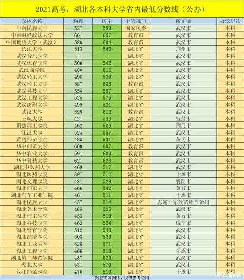 湖北高考省内大学分数线（湖北省高考各大学录取分数线）